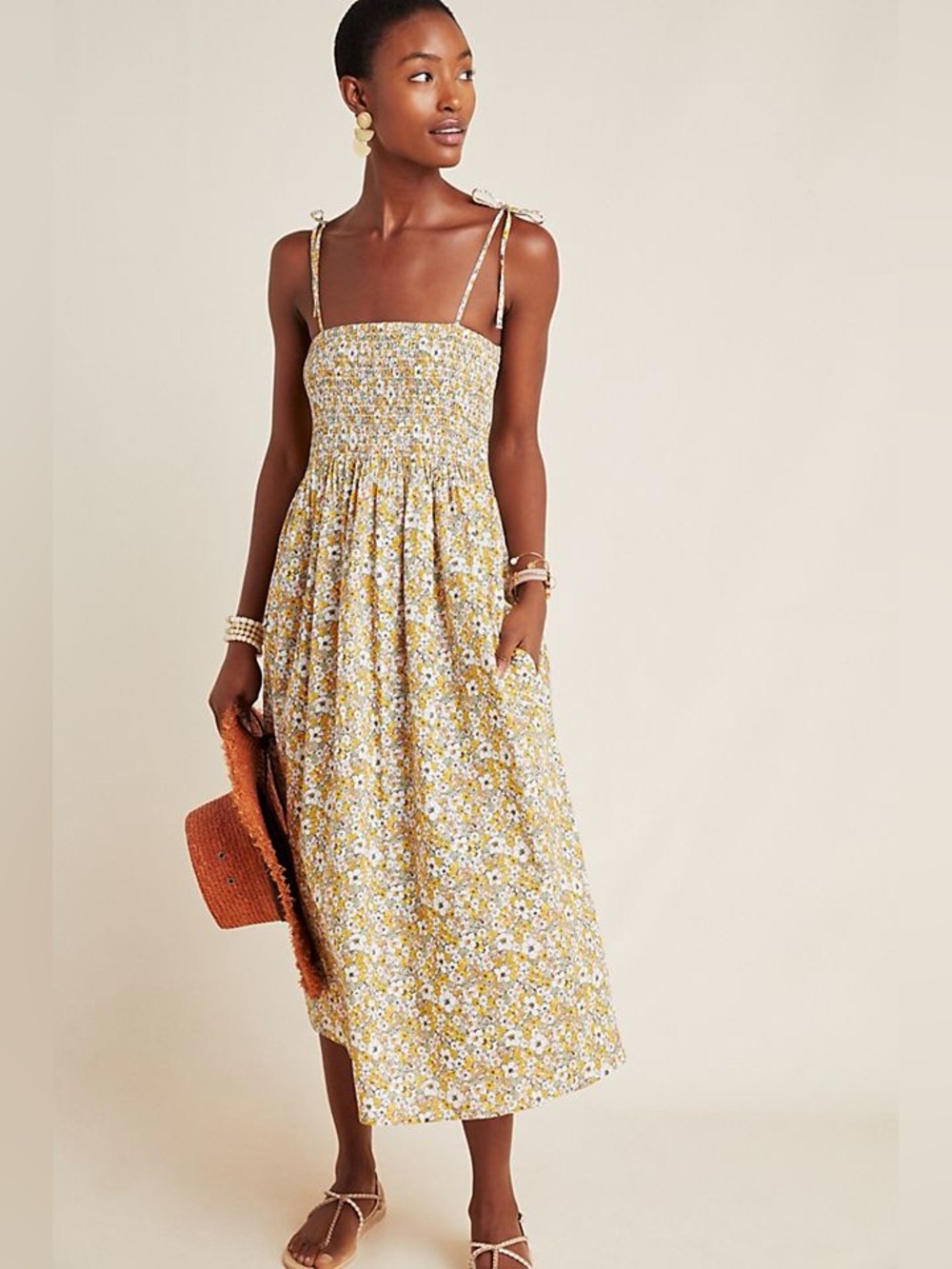 FRYE x Anthropologie Alice Floral Smocked Midi Dress • Women’s Medium